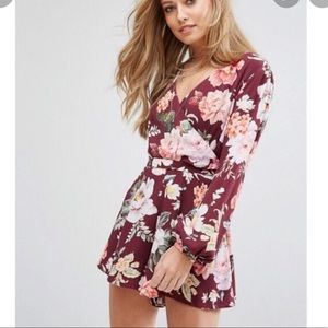 Majorelle long sleeve floral prints wrap tie romper
